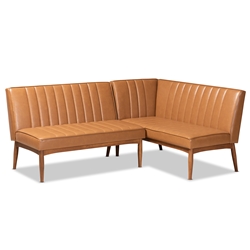 Baxton Studio Daymond Mid-Century Modern Tan Faux Leather Upholstered and Walnut Brown Finished Wood 2-Piece Dining Nook Banquette Set
